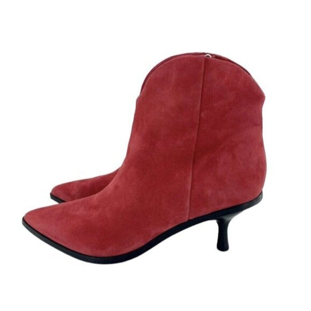 Sigerson Morrison Red Suede Kitten Heel Ankle Booties SZ 38 EU New $375